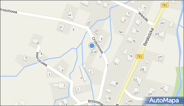 Targanice, Orzechowa, 7, mapa Targanice
