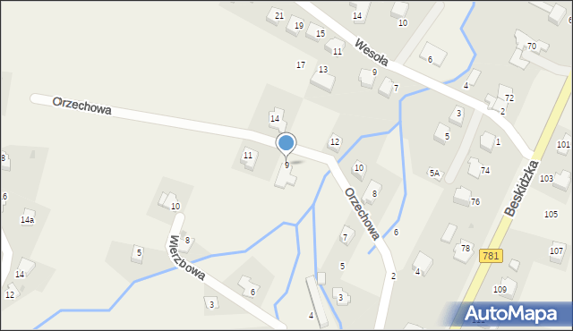 Targanice, Orzechowa, 9, mapa Targanice
