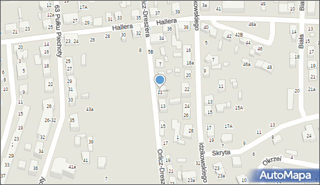 Toruń, Orlicz-Dreszera Gustawa, gen., 11, mapa Torunia