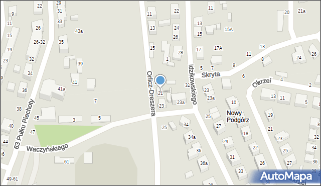 Toruń, Orlicz-Dreszera Gustawa, gen., 21, mapa Torunia