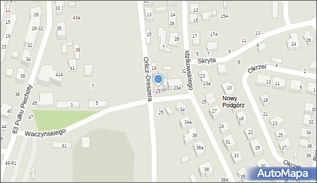 Toruń, Orlicz-Dreszera Gustawa, gen., 23, mapa Torunia