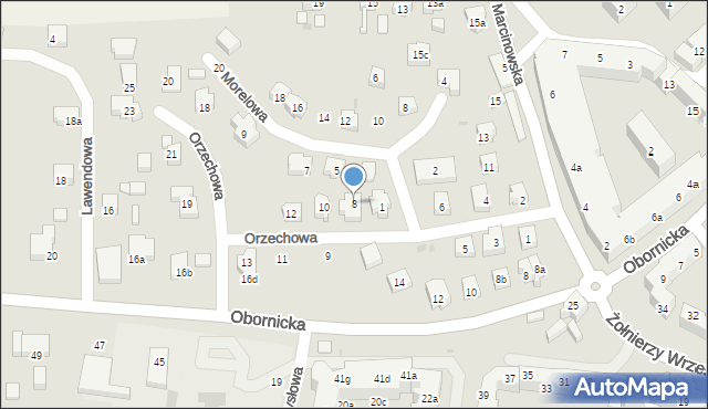 Trzebnica, Orzechowa, 8, mapa Trzebnica