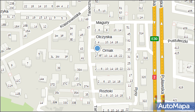 Warszawa, Ornak, 4, mapa Warszawy