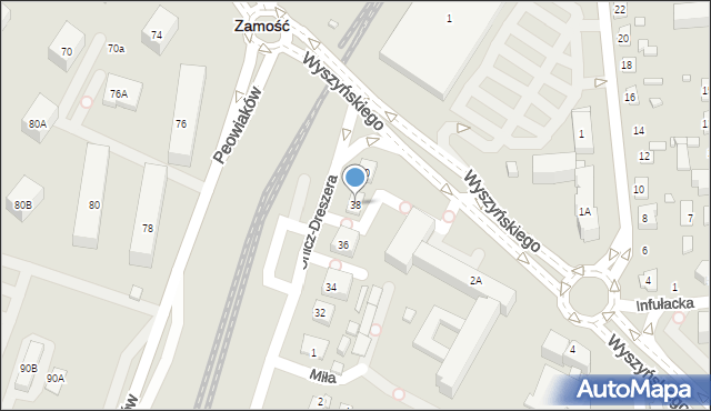 Zamość, Orlicz-Dreszera Gustawa, gen., 38, mapa Zamościa