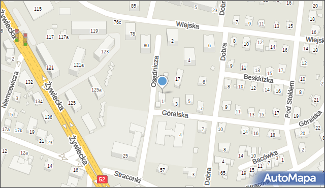 Bielsko-Biała, Osadnicza, 21, mapa Bielsko-Białej