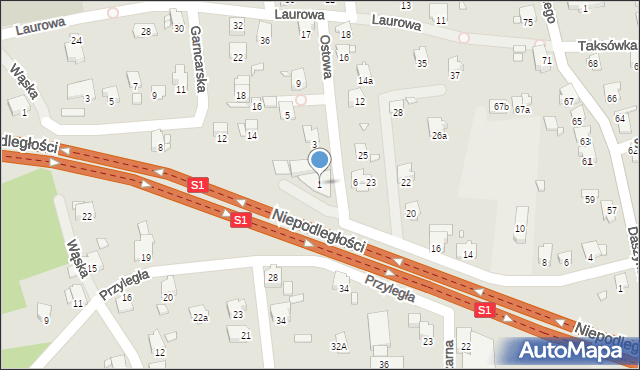 Bielsko-Biała, Ostowa, 1, mapa Bielsko-Białej