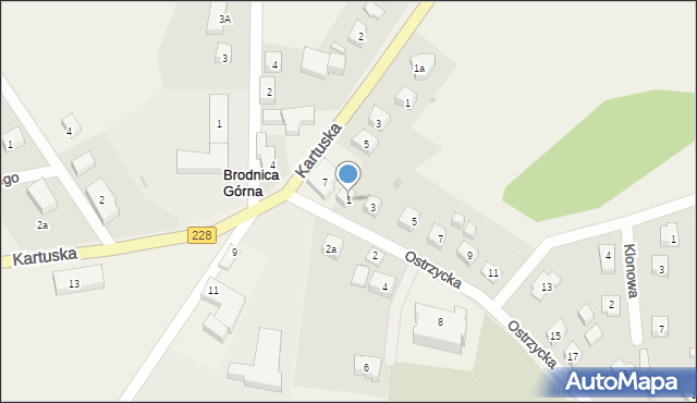 Brodnica Górna, Ostrzycka, 1, mapa Brodnica Górna