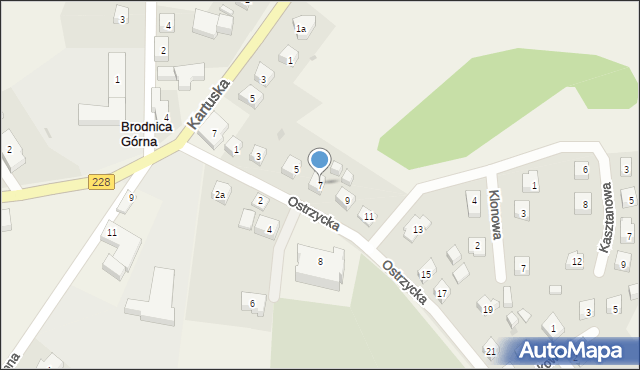 Brodnica Górna, Ostrzycka, 7, mapa Brodnica Górna