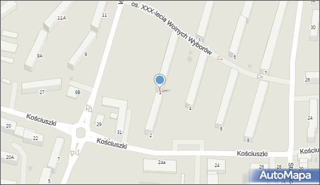 Giżycko, Osiedle XXX-lecia Wolnych Wyborów, 1, mapa Giżycko