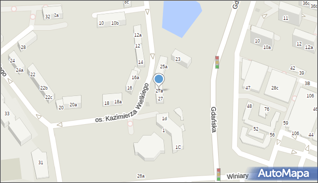 Gniezno, Osiedle Kazimierza Wielkiego, 27a, mapa Gniezna