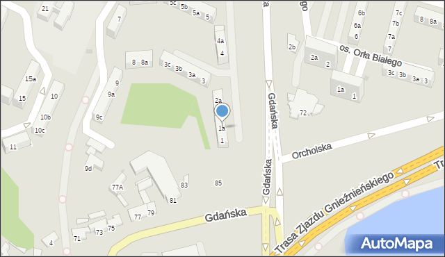 Gniezno, Osiedle Króla Władysława Łokietka, 1a, mapa Gniezna