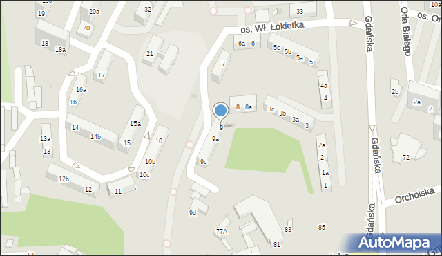 Gniezno, Osiedle Króla Władysława Łokietka, 9, mapa Gniezna