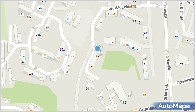 Gniezno, Osiedle Króla Władysława Łokietka, 9a, mapa Gniezna