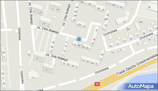 Gniezno, Osiedle Orła Białego, 8a, mapa Gniezna