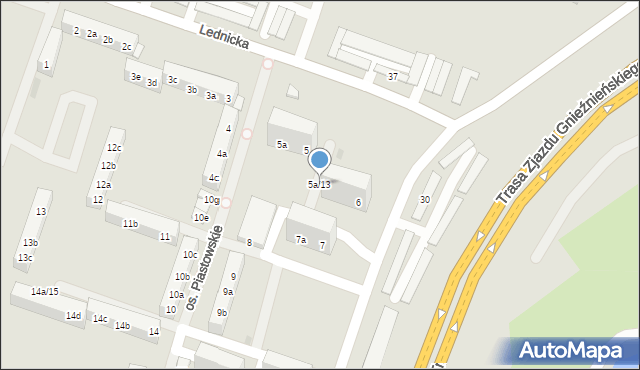 Gniezno, Osiedle Piastowskie, 5a/13, mapa Gniezna