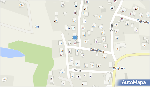 Grzybno, Osiedlowa, 11, mapa Grzybno