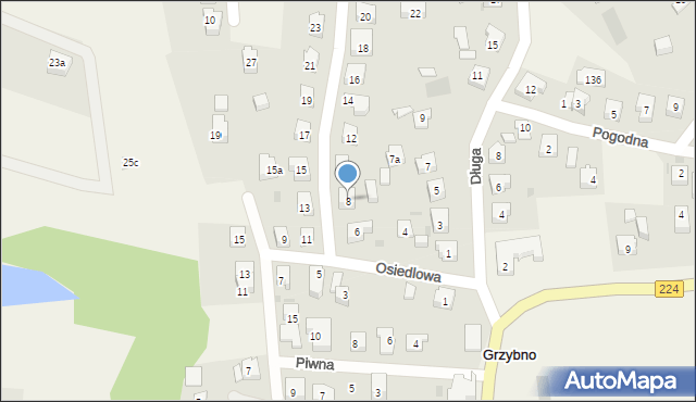 Grzybno, Osiedlowa, 8, mapa Grzybno