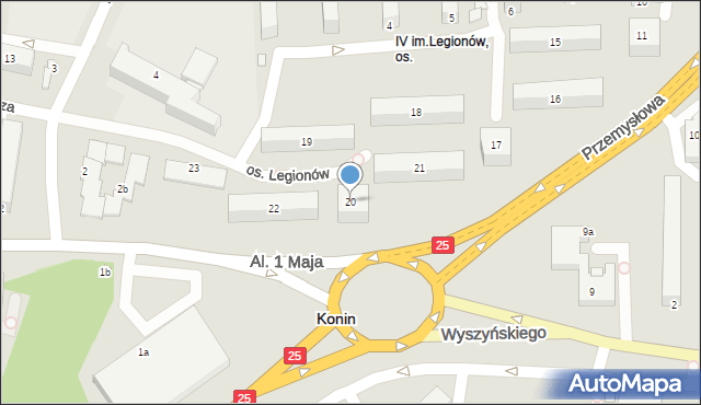 Konin, Osiedle Legionów, 20, mapa Konina