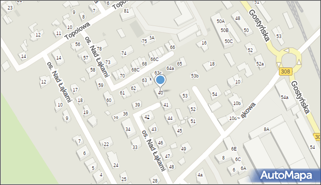 Kościan, Osiedle Nad Łąkami, 40, mapa Kościan