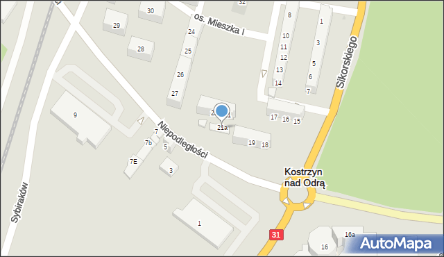 Kostrzyn nad Odrą, Osiedle Mieszka I, 21a, mapa Kostrzyn nad Odrą