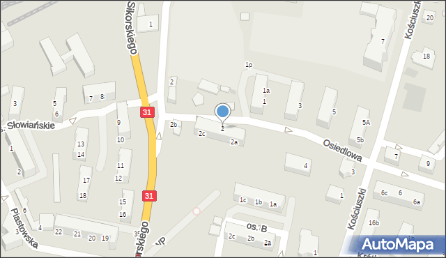 Kostrzyn nad Odrą, Osiedlowa, 2, mapa Kostrzyn nad Odrą