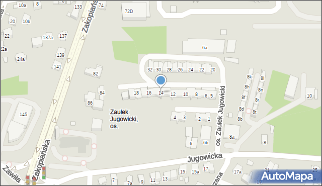 Kraków, Osiedle Zaułek Jugowicki, 14, mapa Krakowa