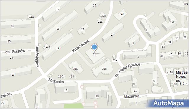 Kraków, Osiedle Piastów, 21, mapa Krakowa