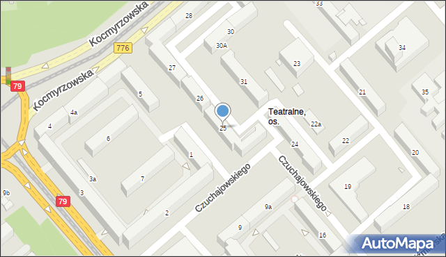 Kraków, Osiedle Teatralne, 25, mapa Krakowa