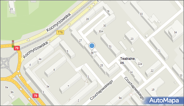 Kraków, Osiedle Teatralne, 26, mapa Krakowa