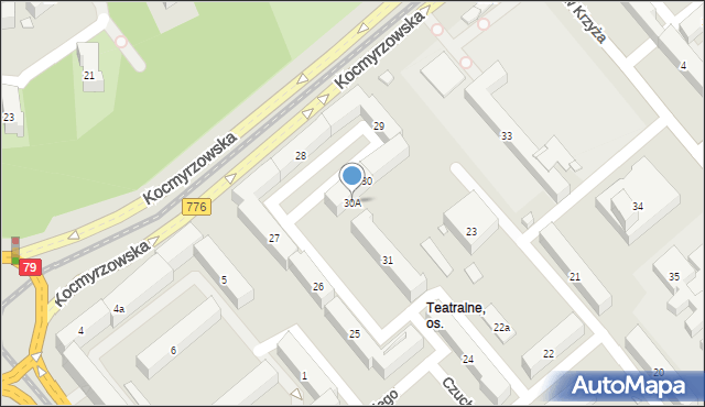 Kraków, Osiedle Teatralne, 30A, mapa Krakowa