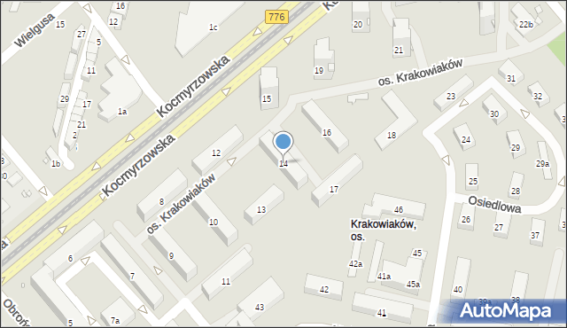 Kraków, Osiedle Krakowiaków, 14, mapa Krakowa