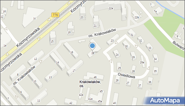 Kraków, Osiedle Krakowiaków, 18, mapa Krakowa