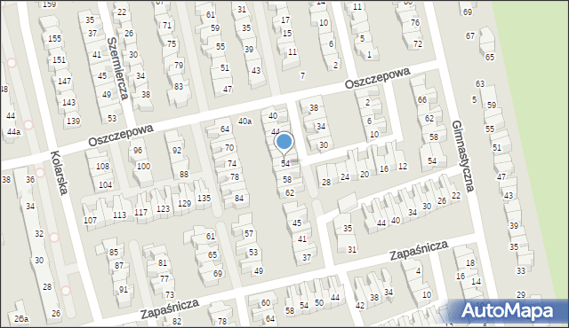 Łódź, Oszczepowa, 54, mapa Łodzi