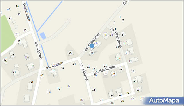 Mościenica, Osiedle Brzozowe, 36, mapa Mościenica