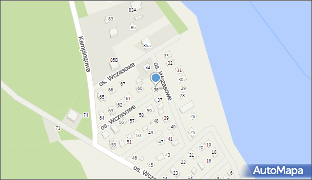 Mościenica, Osiedle Wczasowe, 36, mapa Mościenica