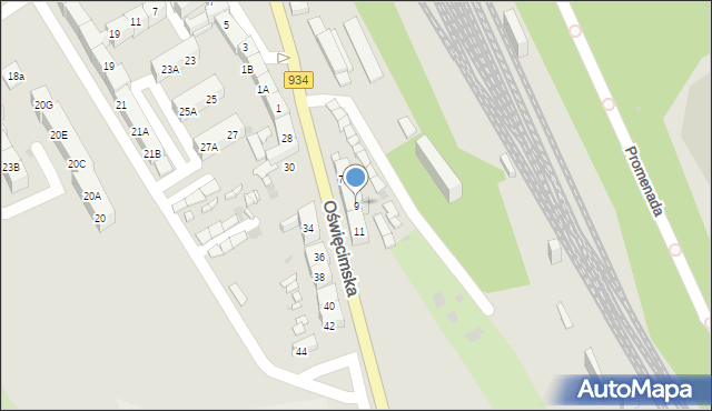 Mysłowice, Oświęcimska, 9, mapa Mysłowice