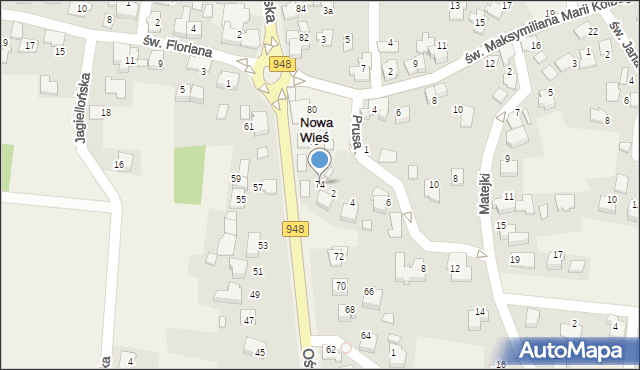 Nowa Wieś, Oświęcimska, 74, mapa Nowa Wieś