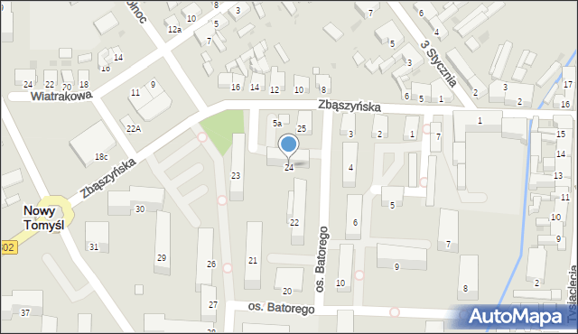 Nowy Tomyśl, Osiedle Stefana Batorego, 24, mapa Nowy Tomyśl