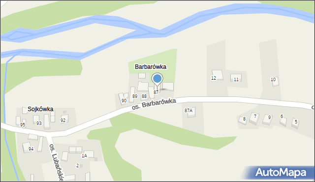 Ochotnica Dolna, Osiedle Barbarówka, 87b, mapa Ochotnica Dolna