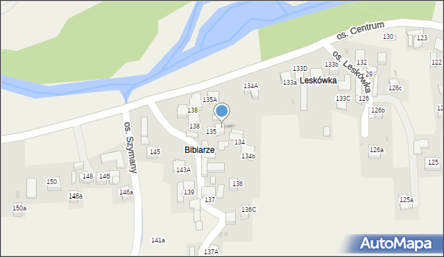 Ochotnica Dolna, Osiedle Bibiarze, 133, mapa Ochotnica Dolna