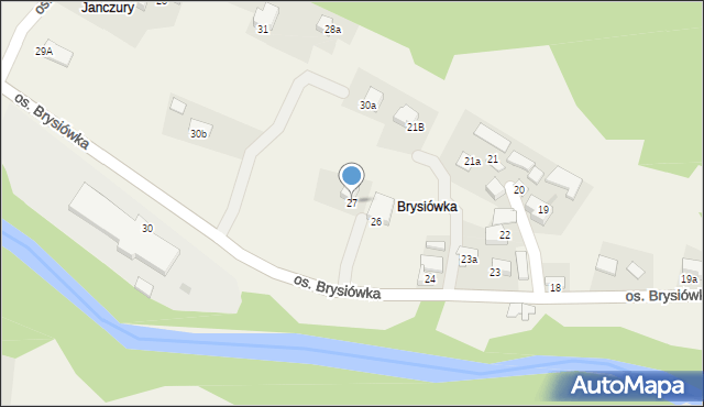 Ochotnica Dolna, Osiedle Brysiówka, 27, mapa Ochotnica Dolna