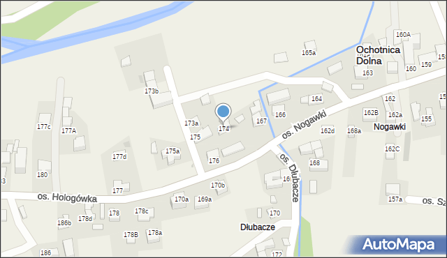 Ochotnica Dolna, Osiedle Dłubacze, 174, mapa Ochotnica Dolna