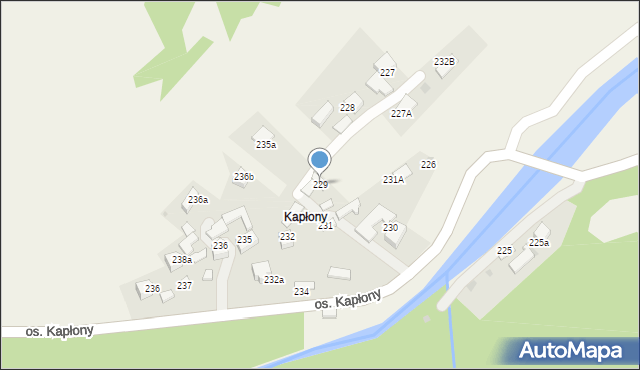 Ochotnica Dolna, Osiedle Kapłony, 229, mapa Ochotnica Dolna