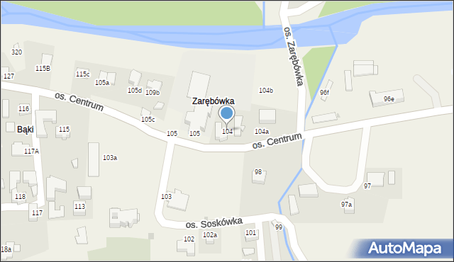 Ochotnica Dolna, Osiedle Zarębówka, 104, mapa Ochotnica Dolna