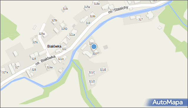 Ochotnica Górna, Osiedle Białówka, 321, mapa Ochotnica Górna