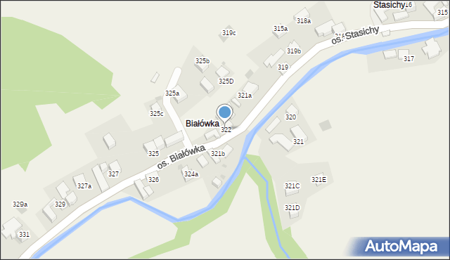 Ochotnica Górna, Osiedle Białówka, 322, mapa Ochotnica Górna