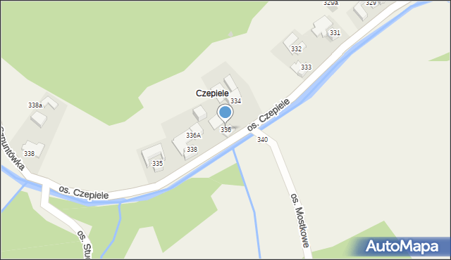 Ochotnica Górna, Osiedle Czepiele, 336, mapa Ochotnica Górna