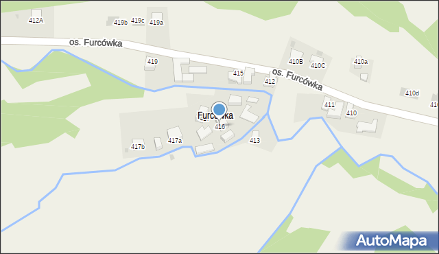 Ochotnica Górna, Osiedle Furcówka, 416, mapa Ochotnica Górna