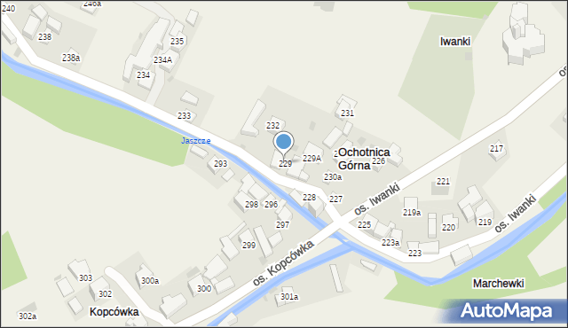 Ochotnica Górna, Osiedle Iwanki, 229, mapa Ochotnica Górna