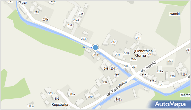 Ochotnica Górna, Osiedle Kopcówka, 293, mapa Ochotnica Górna